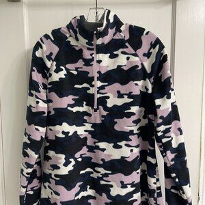 Eddie Bauer Women's Blue, Lavender & White Camo 1/4 Zip Quest Fleece. XL.